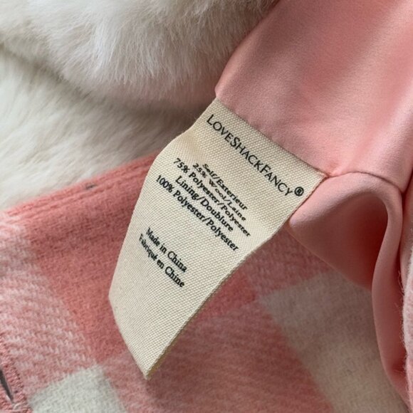 🆕 LOVESHACKFANCY 🧿 NWOT Sherry Plaid Faux Fur Coat, Crisp Peach, Sz S - Picture 14 of 15